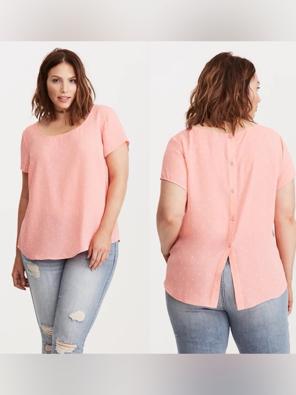 TORRID Abbey Polka Dot Georgette Button Back Blouse Top Size 00 (M/L)